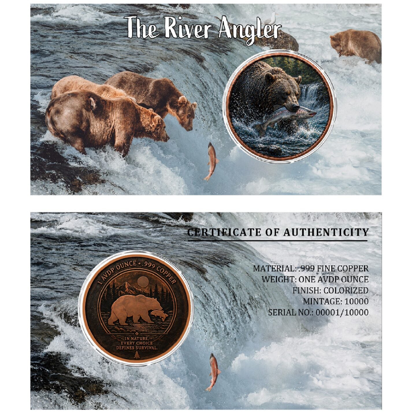 The River Angler Colorized 1 oz Copper Round in Card (06/25)