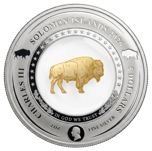2026 Solomon Islands The Embracing Gold Buffalo 2 oz Silver Coin (06/26)