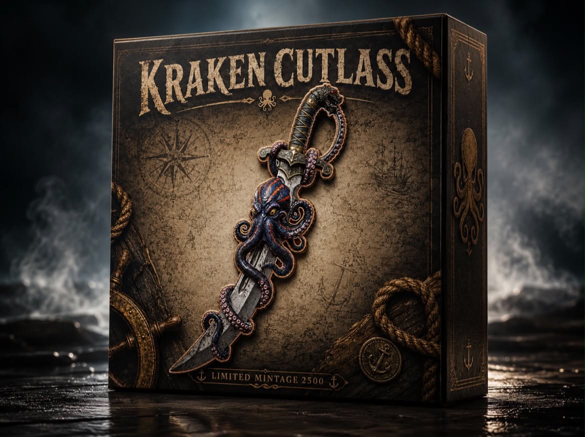 Kraken Cutlass Shaped 5 oz Copper Medal (07/01)