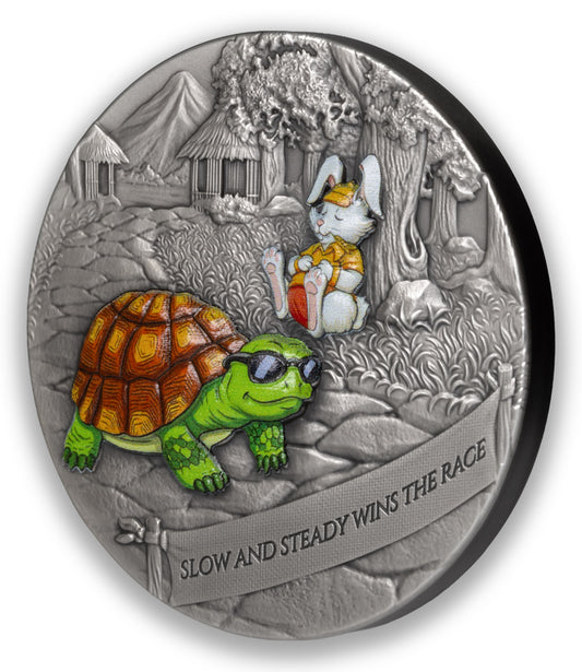 2026 Cameroon The Tortoise and the Hare 2 oz Silver Coin