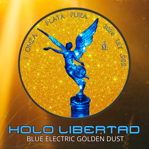 2024 Mexico Libertad Blue Electric Holo Golden Diamond Dust Edition 1 oz Silver Coin (Last day to order May 15th)