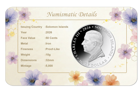 2026 Solomon Islands Water Color Honey Bee Silver-Plated 10g CN Coin in Card (07/08)