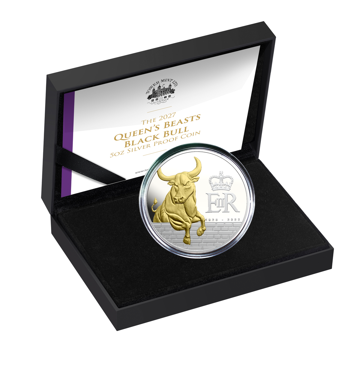 2027 Pitcairn Islands Queen's Beast Black Bull Gold Gilt 5 oz Silver Coin