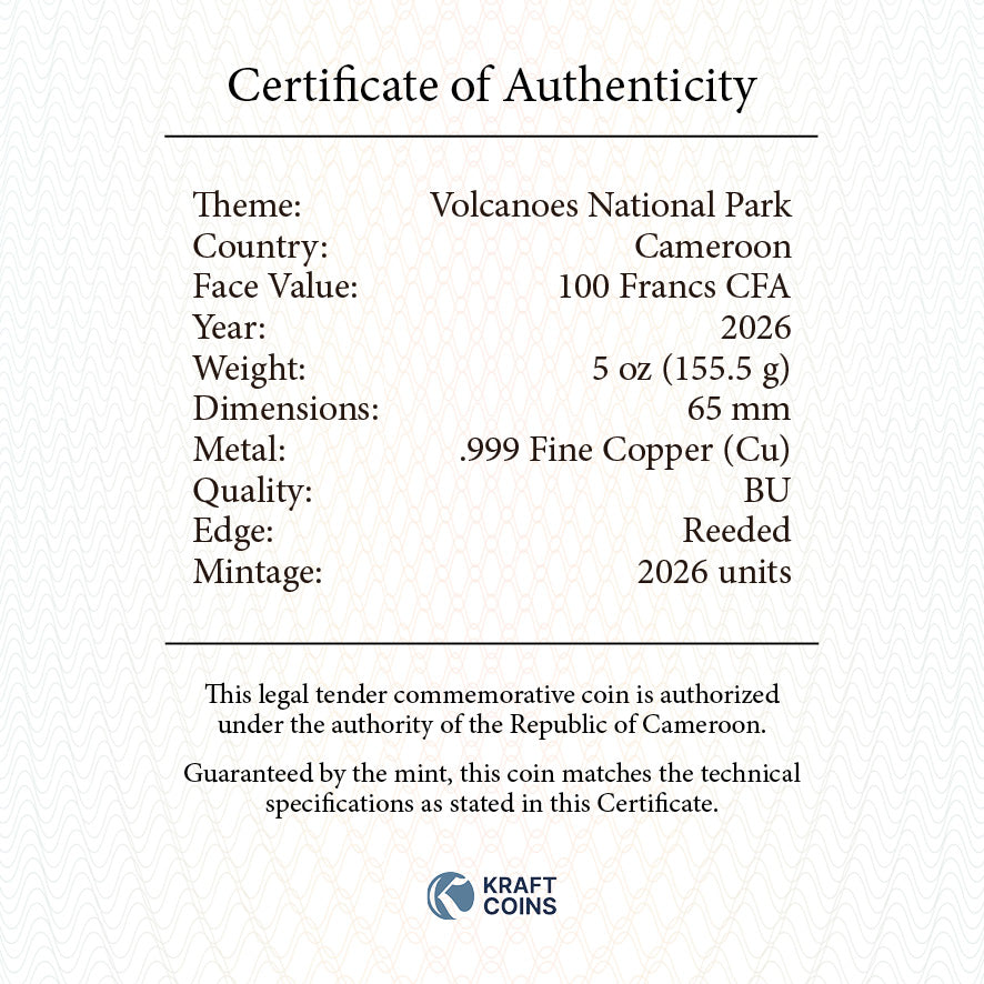 2026 Cameroon Hawai'i Volcanoes National Park 100th Ann. 5 oz Copper Coin (07/20)