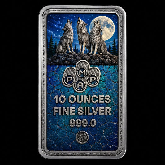PAMP USA Wolf Colorized 10 oz Silver Bar (07/16) Mintage only 45