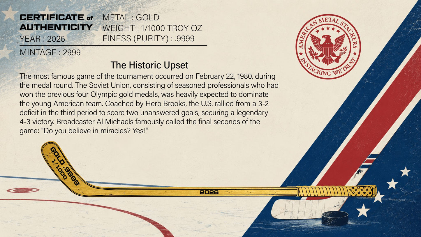 2026 Miracle on Ice Shaped 1/1000 oz Gold Medal in Card (07/07)