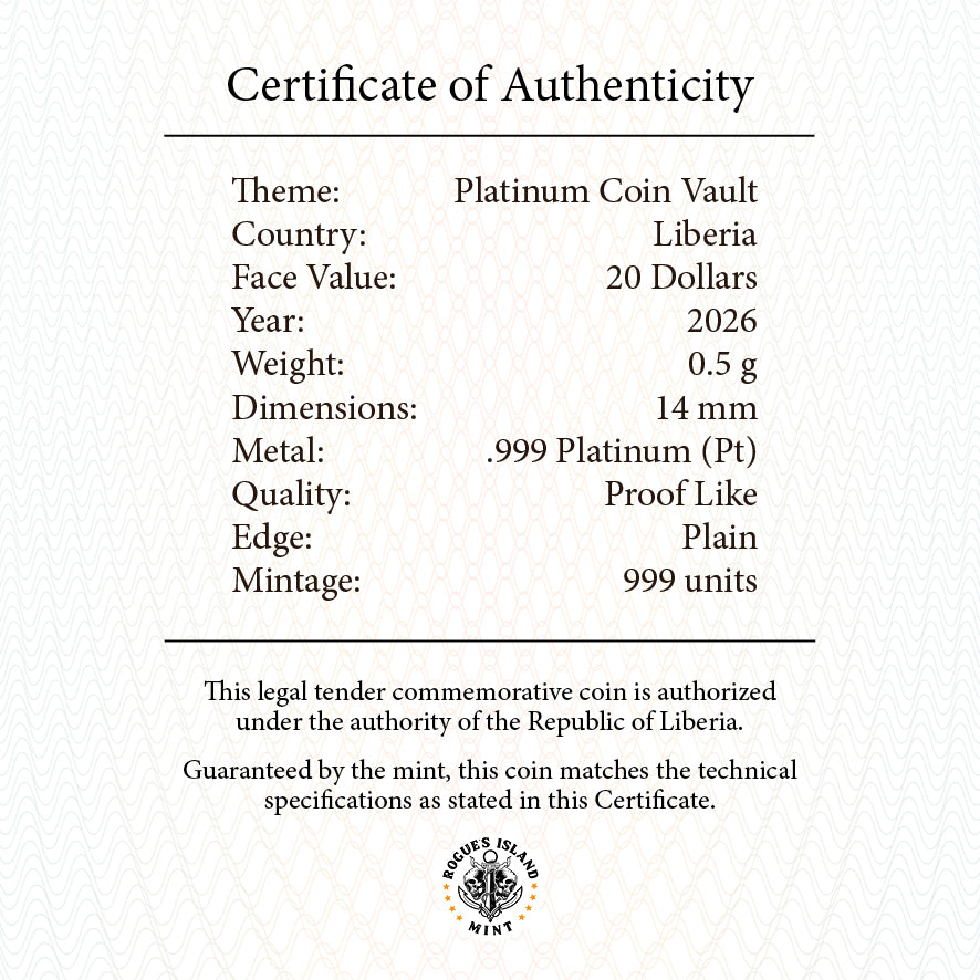 2026 Liberia Coin Vault 0.5g Platinum Coin