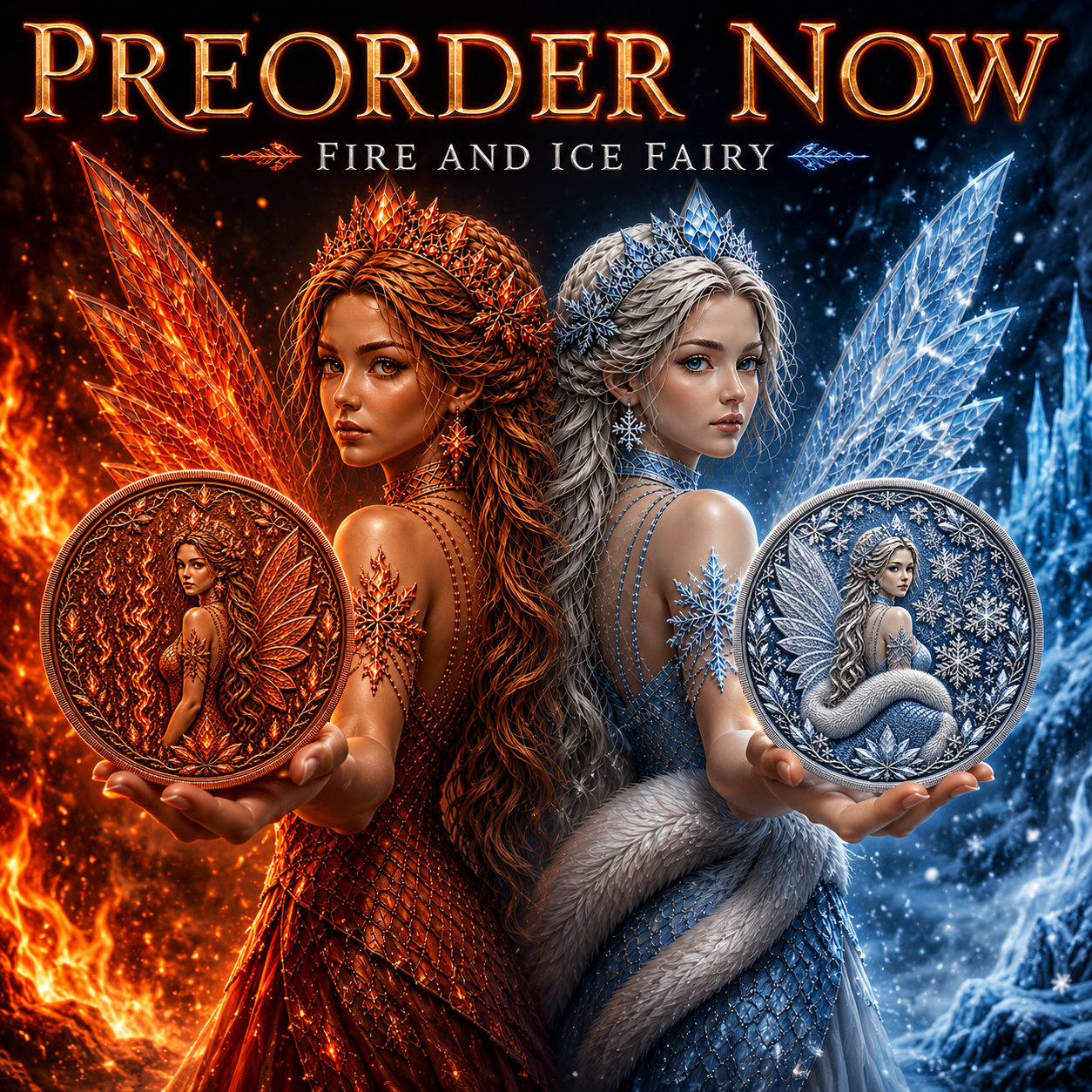 FIRE AND ICE FAIRY 5oz Copper HIGH RELIEF ON BOTH SIDES & Colorized