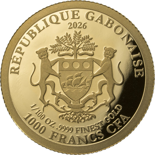 2026 Gabon Rudolph the Red-Nosed Reindeer with Ruby Nose 1/100 oz Gold Coin in Card