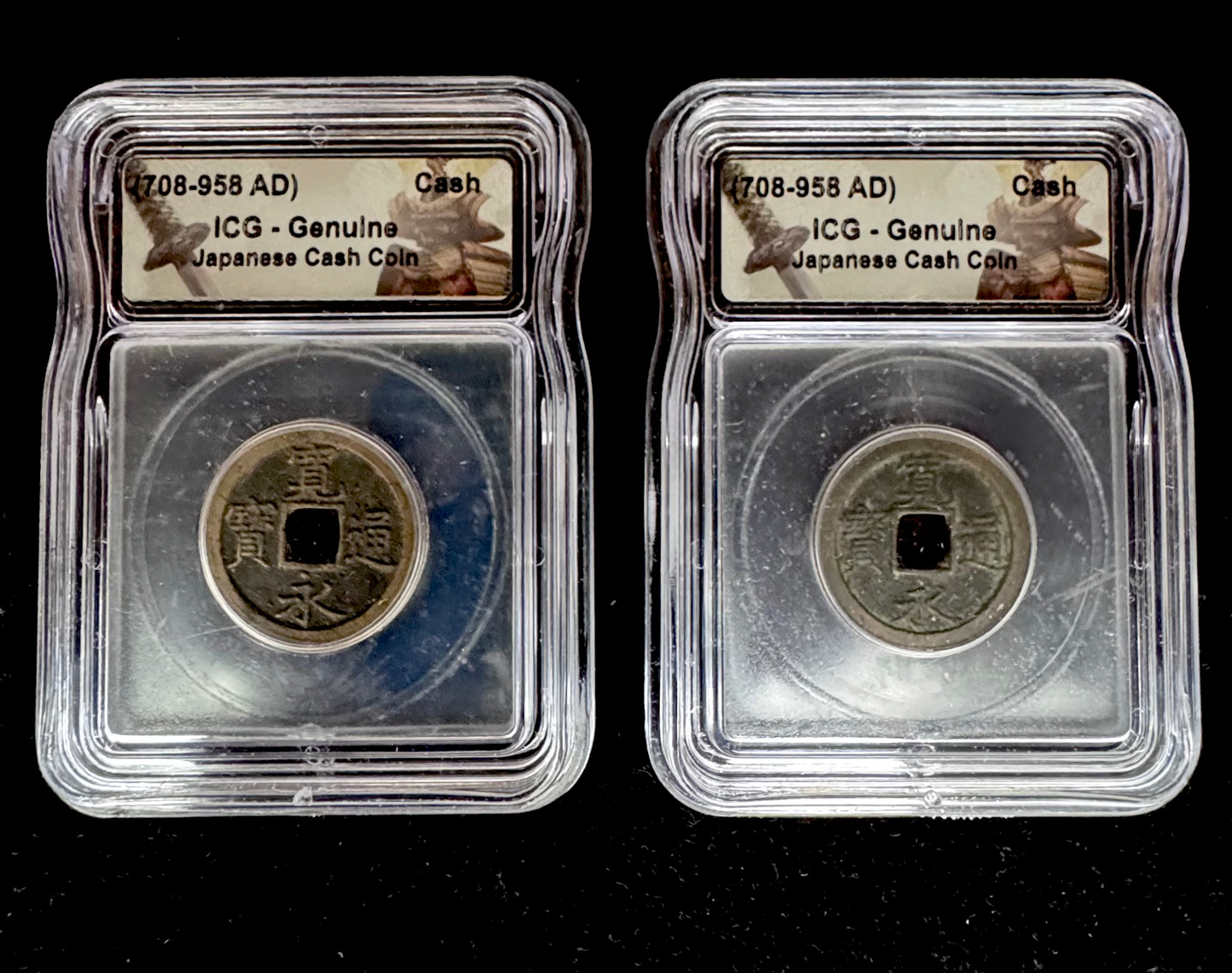 (708-958 AD) Japanese Cash Coin with Samurai Label ICG Genuine (06/22)
