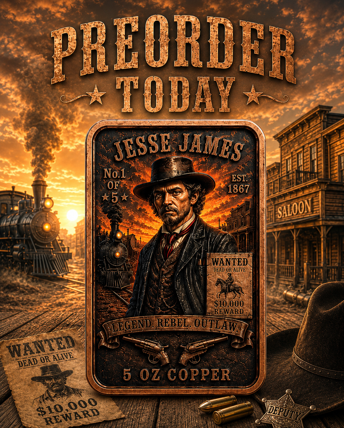 In Stock! One-Day Offer! Jesse James 5 oz Copper
