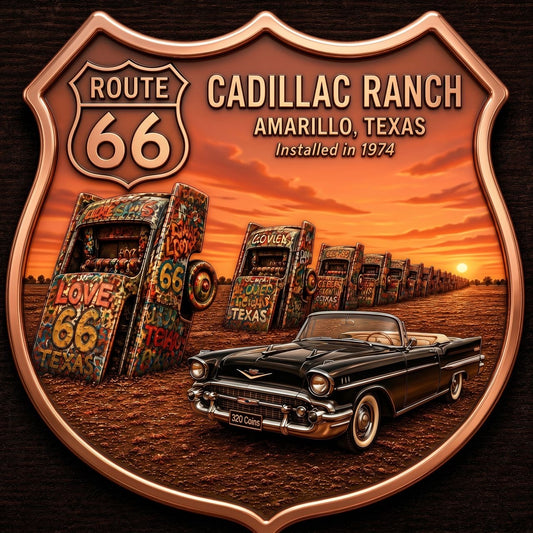 New Series! 100 Year Anniv. Route 66 CADILLAC RANCH 1 oz Copper