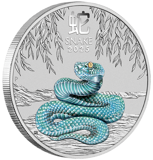 In Stock! 2025 Australia Lunar Snake Colorized 1 oz Silver Coin NGC MS 70