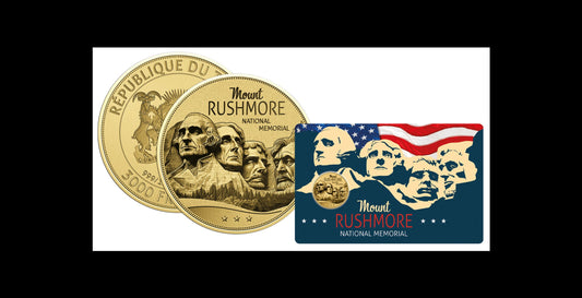 In Stock! Chad Mount Rushmore 1/1000 oz Gold Coin in Card