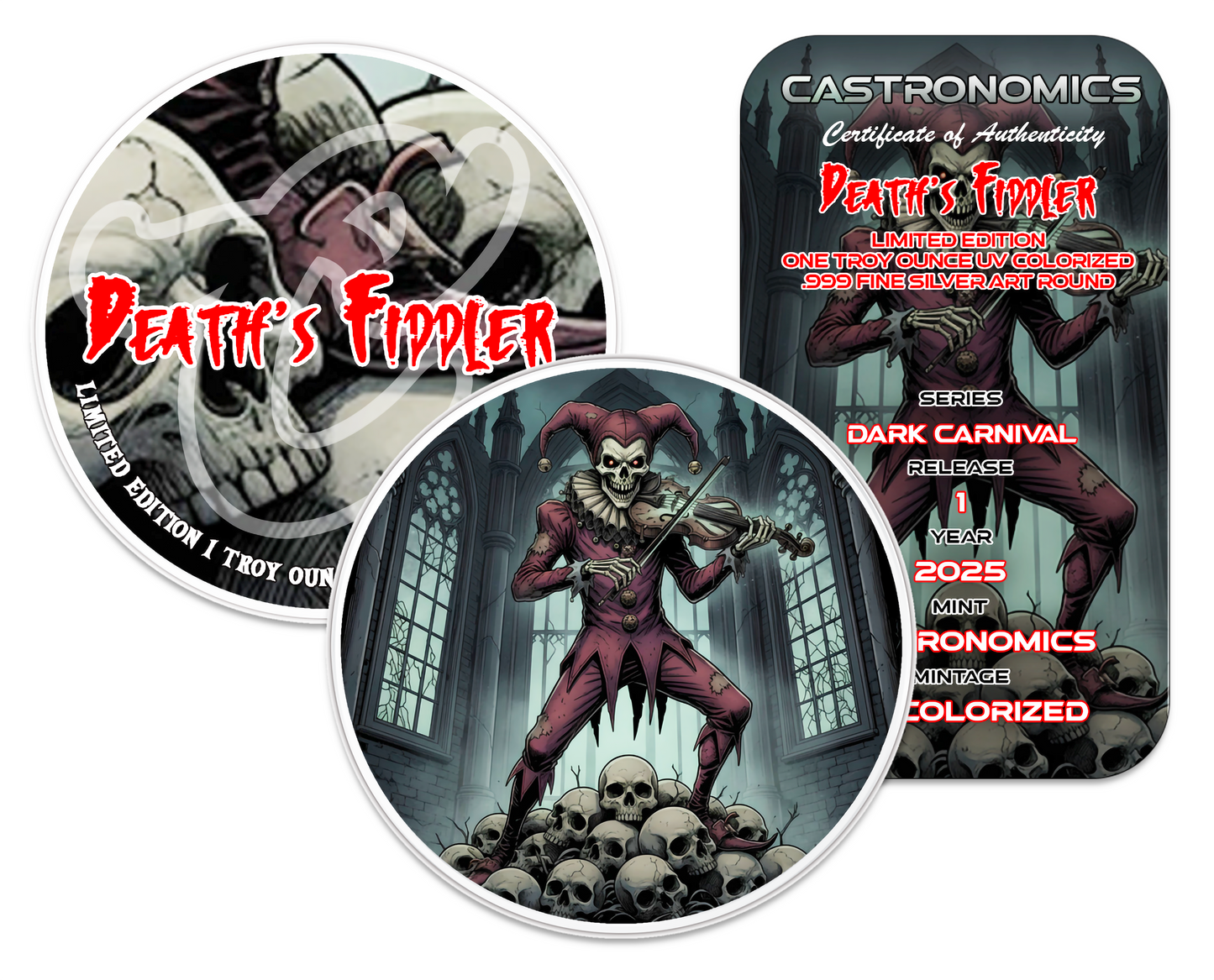 2025 Castronomics Dark Carnival Death's Fiddler Colorized 1 oz Silver Round