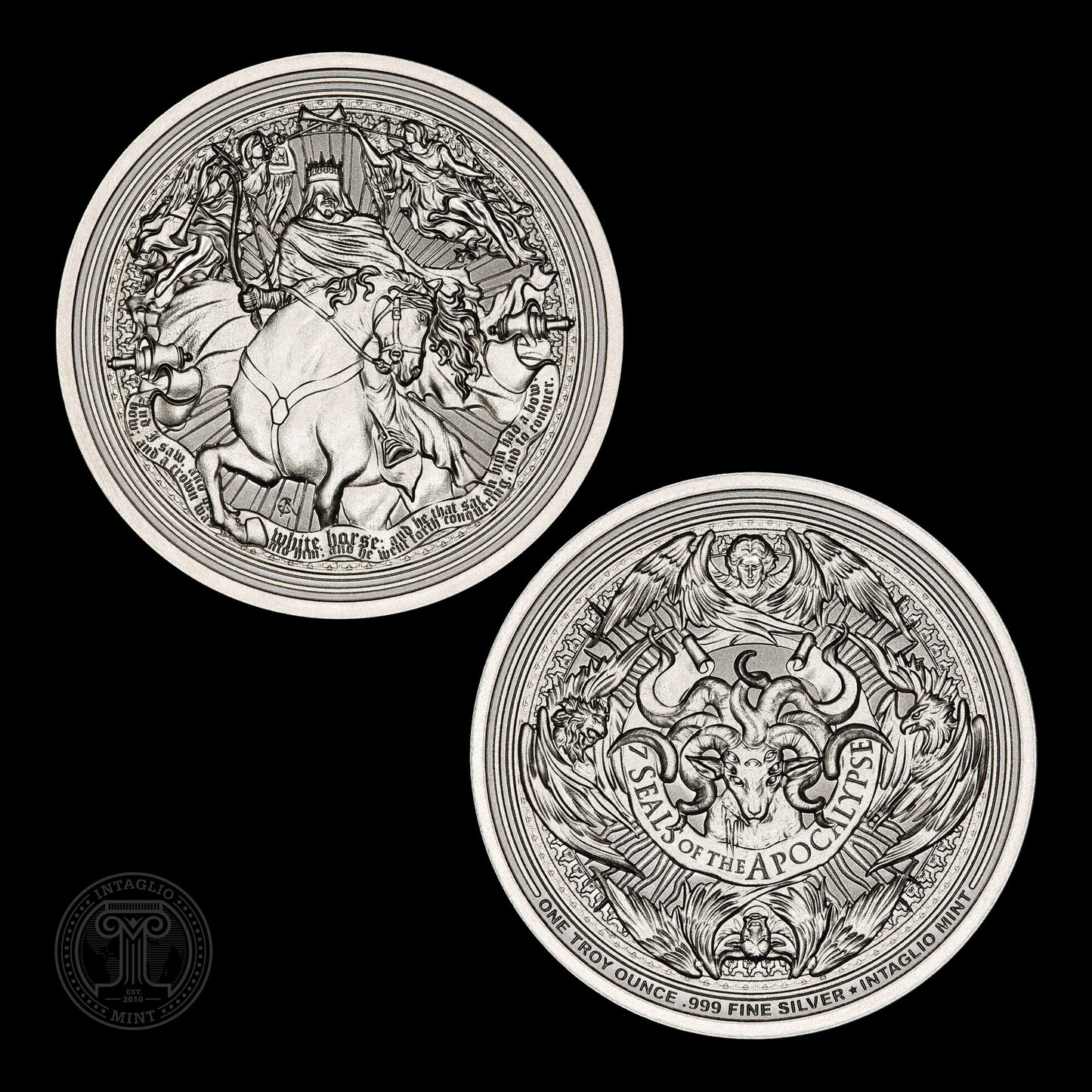 New Series! Estimate: Intaglio Mint Seven Seals of the Apocalypse - White Horse 1 oz Silver Round (08/03)