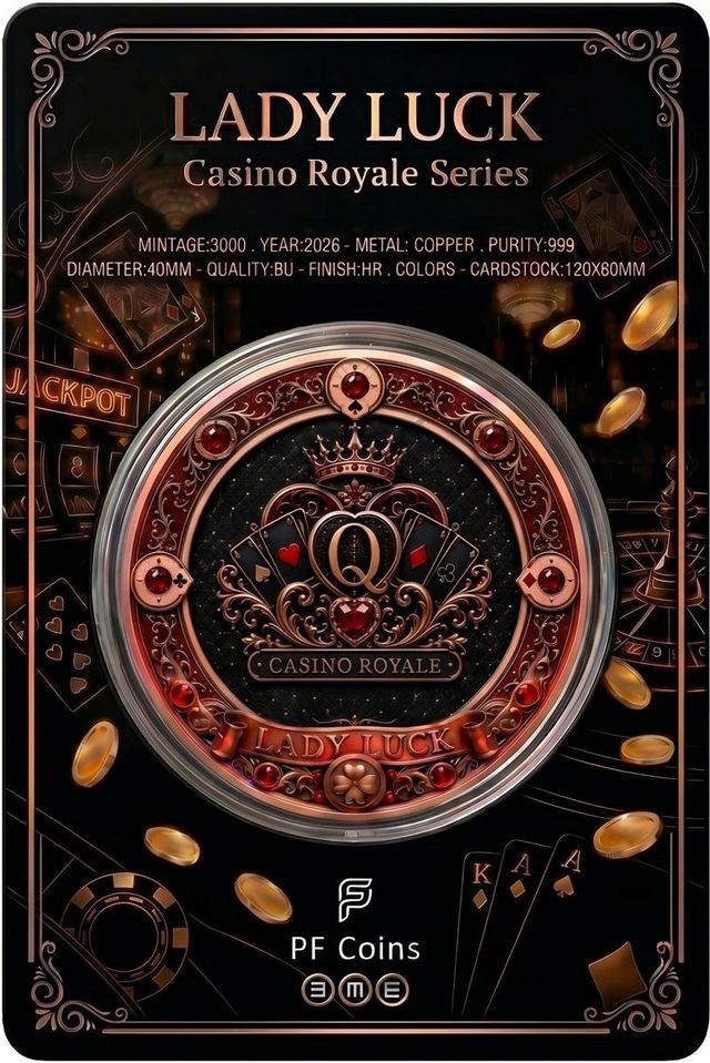 New Series! Casino Royale - Lady Luck Colorized 1 oz Copper Medal (06/12)
