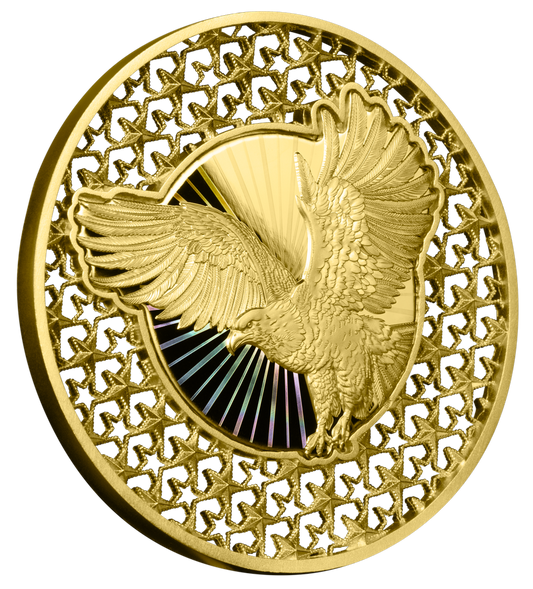 Factory Special! 2026 Solomon Islands American Bald Eagle Filigree Gold Gilt 2 oz Silver Coin (06/09)