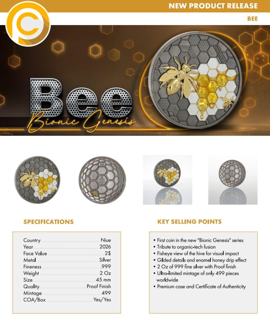 2026 Niue Bionic Genesis Bee 2 oz Silver Coin (12/22)