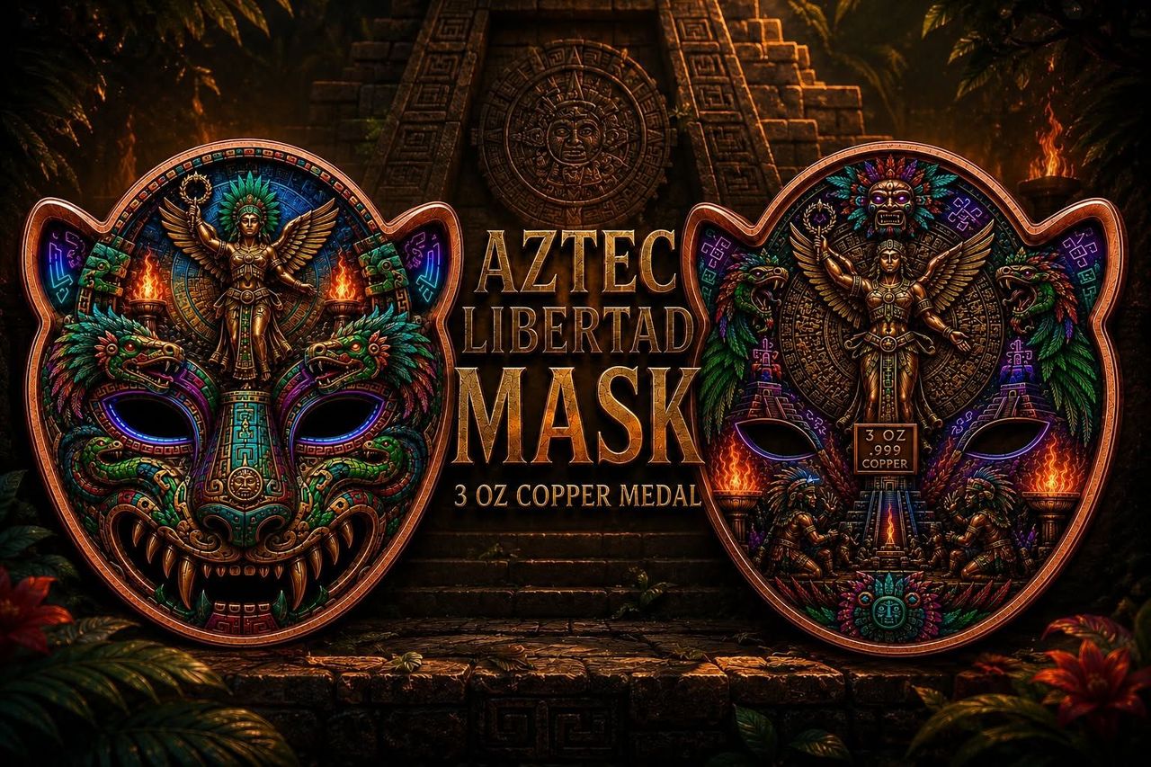 Aztec Libertad Mask Shaped 3 oz Copper Medal (06/15)