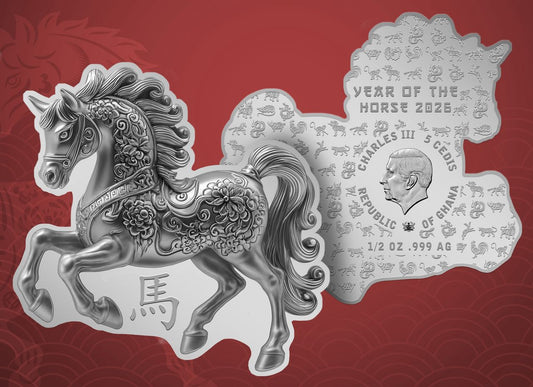 2026 Ghana Year of the Horse Shaped 1/2 oz Silver Coin (12/30)