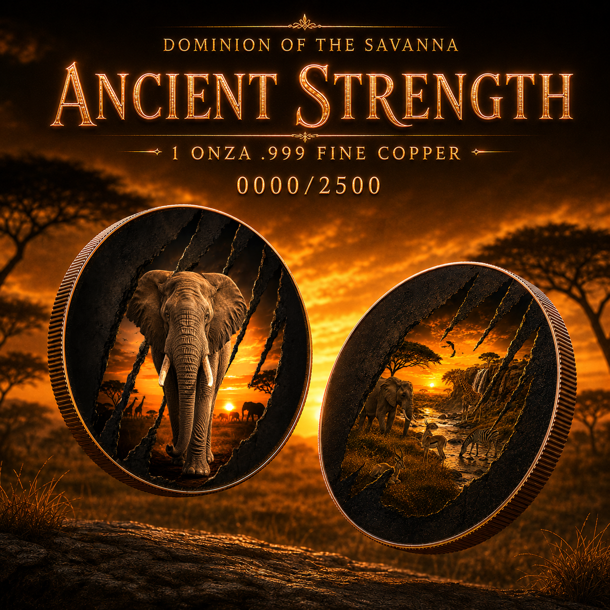 2026 Ancient Strength Elephant Colorized 1oz .999 Copper Colorized Medal In SLAB