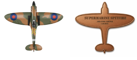 In Stock! Supermarine Spitfire Shaped 1 oz Copper Medal