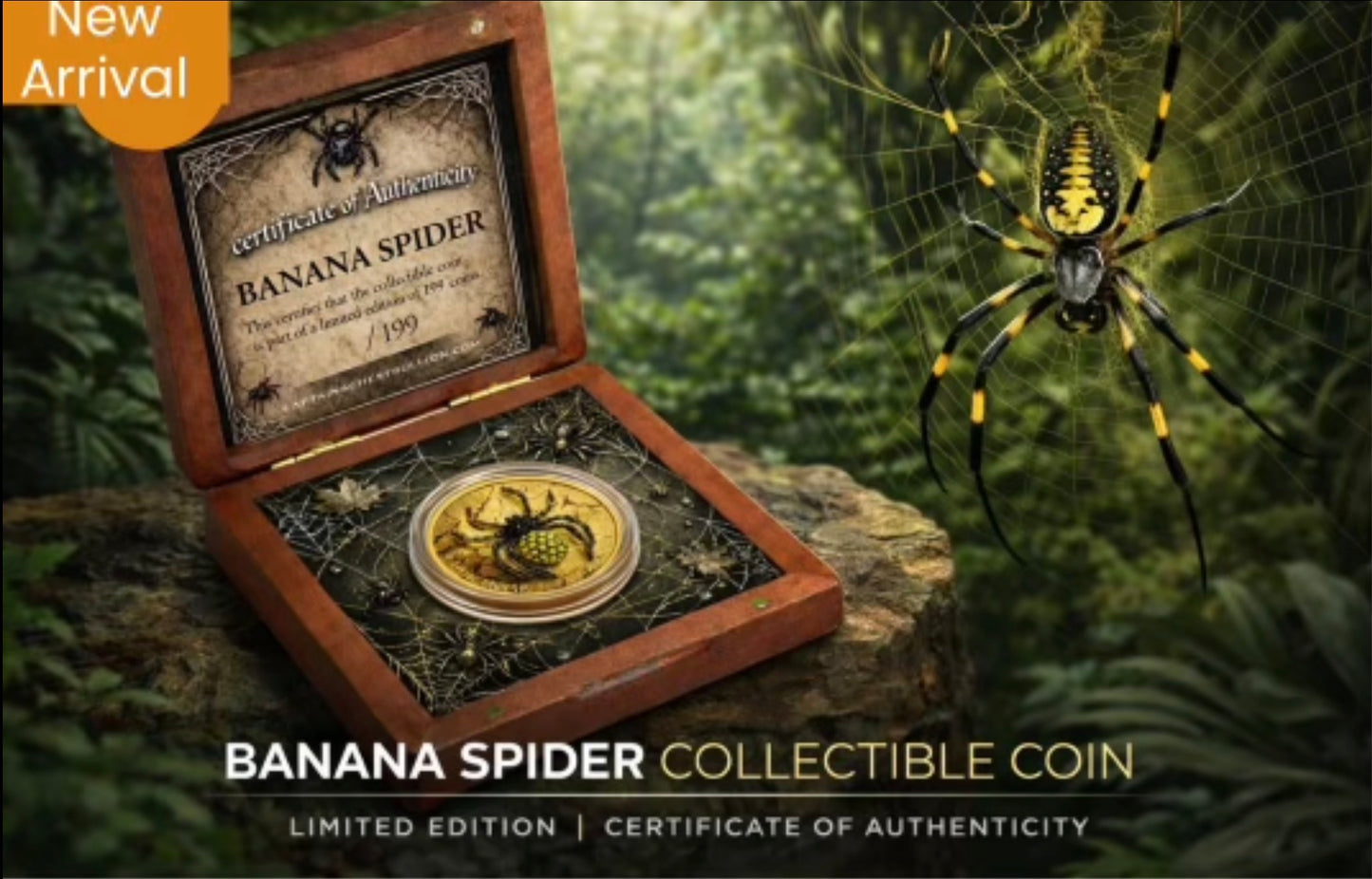 In Stock! 2026 Canada Maple Colorized " Banana Spider" 1oz .9999 Silver Coin.
