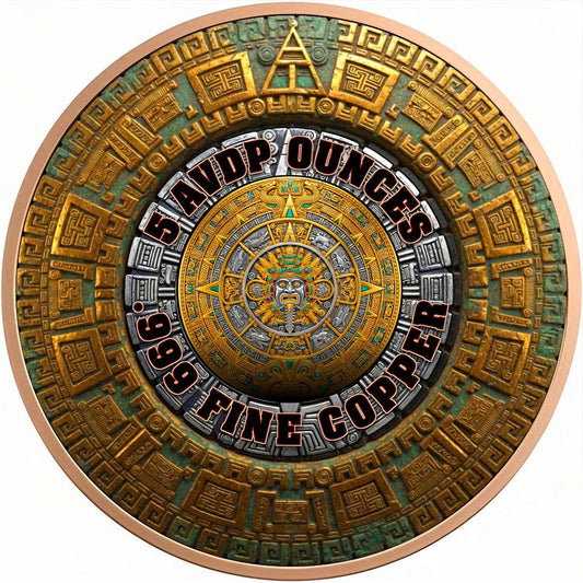Aztec Calendar Angel Colorized 5 oz Copper Medal (05/12)