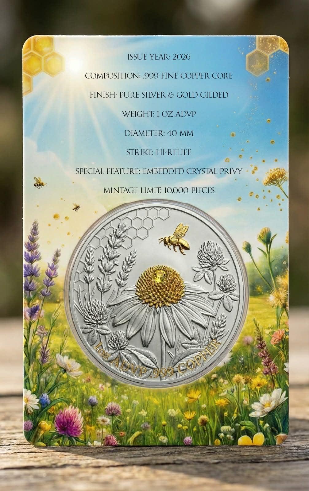 In Stock! 2026 Bee Yourself Silver & Gold Gilded 1oz ADVP .999 Fine Copper Core Collectible Medal