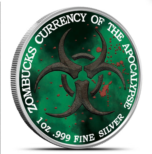 In Stock! Zombucks World Necrowolf Round New 1 oz Silver Colorized