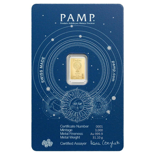 Pamp Suisse 2026 Zodiac Series Leo 1/2 Gram Gold Bar in Assay Card (3000 Mintage)