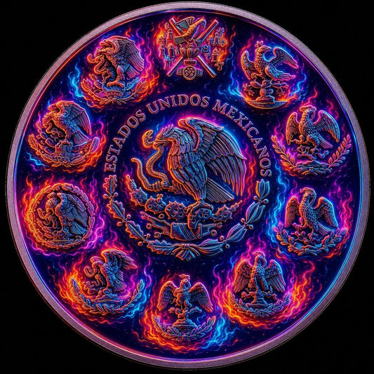 2024 Mexico Libertad Neon Flames Colorized Edition 1 oz Silver Coin (06/15)