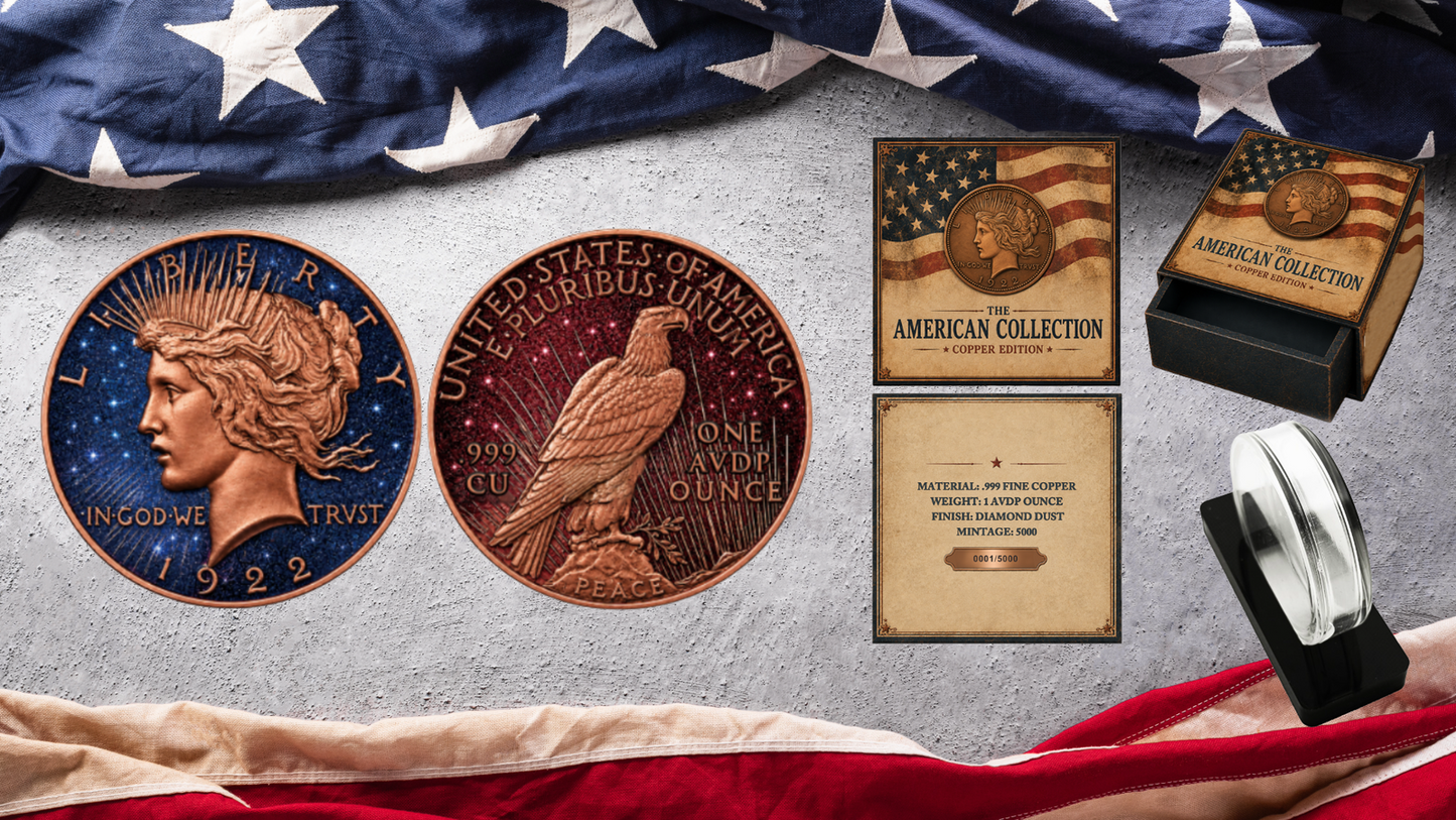 Peace Dollar Dual Sided Diamond Dust 1 oz Copper Round (06/15)