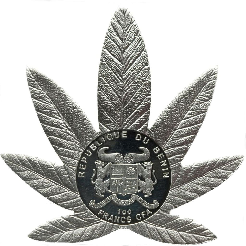 In Stock! 2011 Benin Sativa Cannabis Leaf Shaped Scented 27g Silver Plated CN Coin (01/19)
