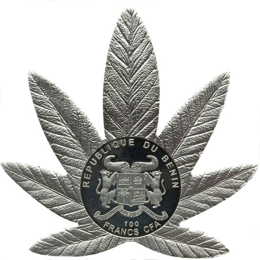 In Stock! 2011 Benin Sativa Cannabis Leaf Shaped Scented 27g Silver Plated CN Coin (01/19)