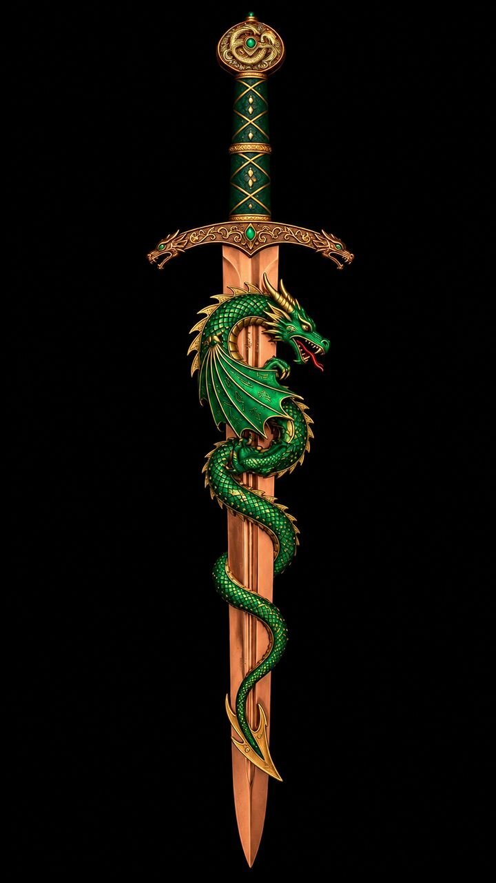 Dragon Sword Shaped Colorized 2 oz Copper Medal