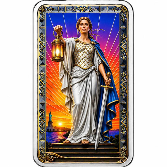 WEEKEND OFFER: PAMP Lady of Liberty Colours Illuminated 10 oz Silver Double-Sided Colorized Bar (99 Mintage)