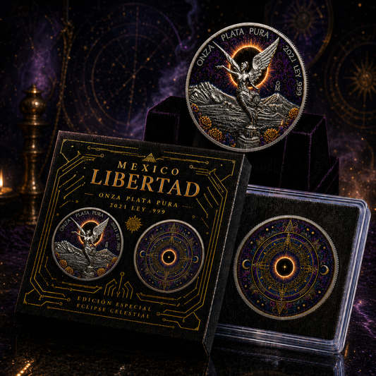 In Stock! 2021 Mexico Libertad Eclipse Celestial 1oz .999 Silver Coin Colorized Edition