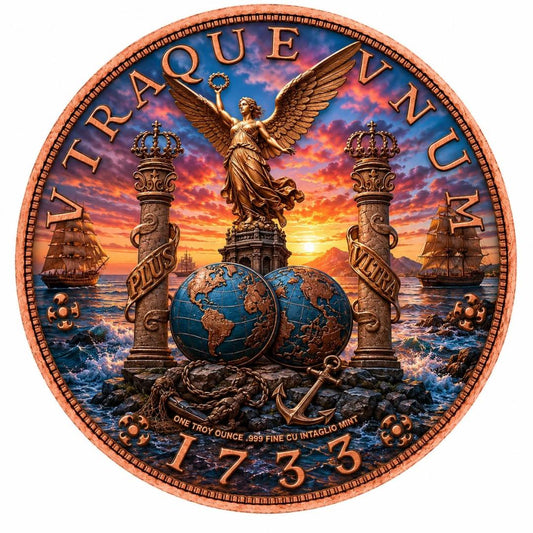 WEEKEND OFFER: Intaglio Mint 1733 Libertad Pillar Dollar 1 oz Copper Colorized Medal (Mintage TBD)