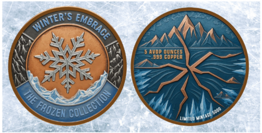 In Stock! Winter's Embrace Colorized 5 oz Copper Medal (5,000 Mintage)