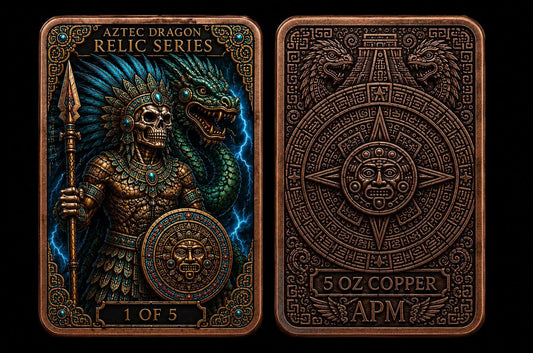 In Stock! Aztec Dragon Relic Series First Release - The Undead Warrior King - 5 oz Copper Colorized Bar in Capsule (1000 Mintage)