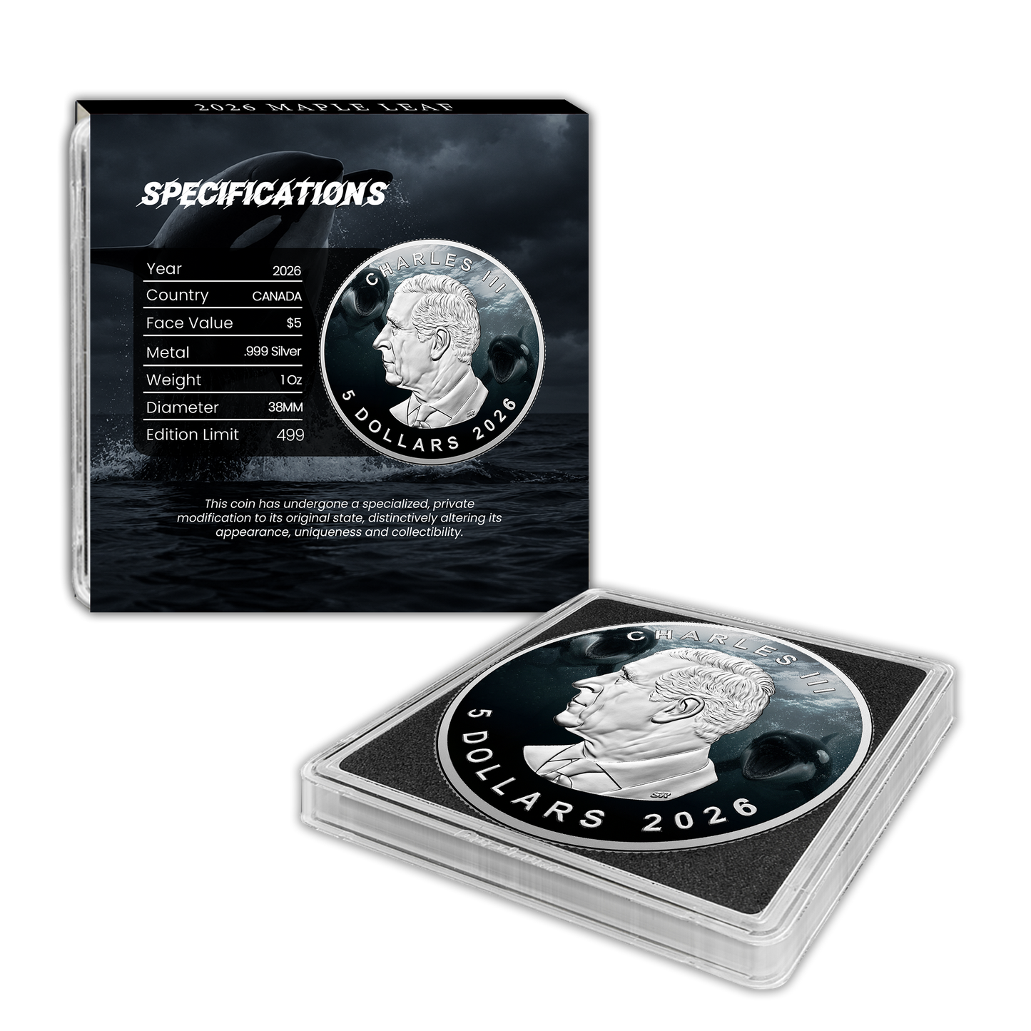 2026 Canada Maple Leaf Colorized– Orca Edition 1oz .9999 Silver Coin