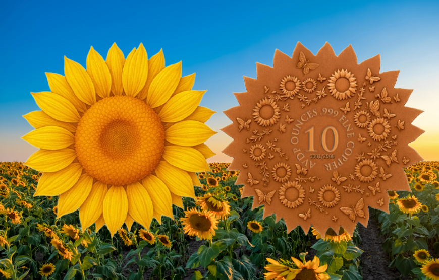 In Stock! 10oz UHR Sunflower Custom Shaped Copper in Capsule (Ultra High Relief)