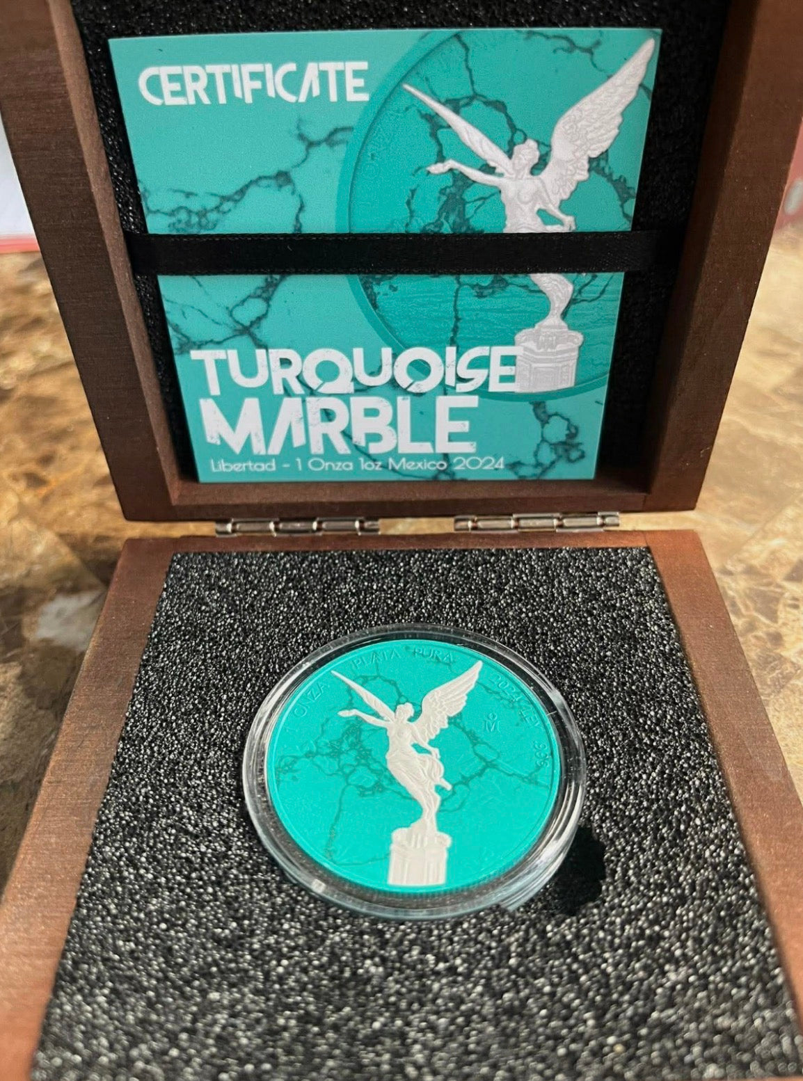 In Stock! 2024 Mexico Libertad Turquoise Marble Edition 1 oz Silver Coin