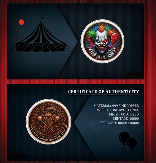 In Stock! Dark Circus Colorized 1 oz Copper Round in Card (02/12)