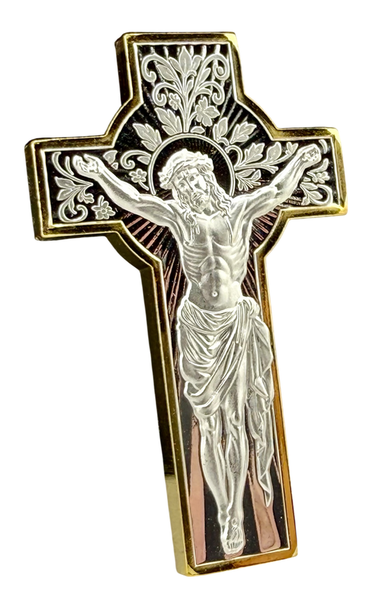 2026 Cameroon Crucifix Shaped 1 oz Silver Coin with Selective Gold Gilding (02/16)