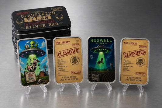 Estimate: XVI Mint - The Classified Files - Roswell 1947 1 oz Silver 1 oz Silver Colorized Art Bar in Tin