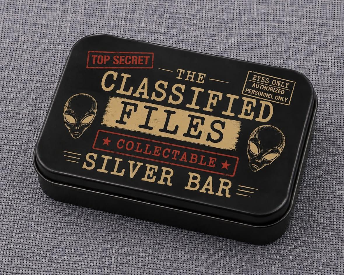 Estimate: XVI Mint - The Classified Files - Roswell 1947 1 oz Silver 1 oz Silver Colorized Art Bar in Tin