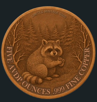 In Stock! 5oz Mystic Night Raccoon Colorized Copper in Capsule (4/30)